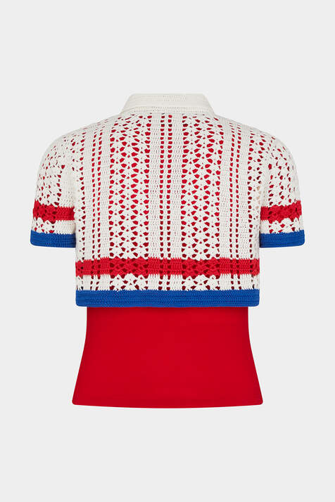 Cotton Crochet Cropped Polo Shirt immagine numero 4