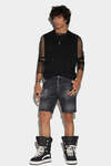 Black Ripped Leather Wash Marine Denim Shorts