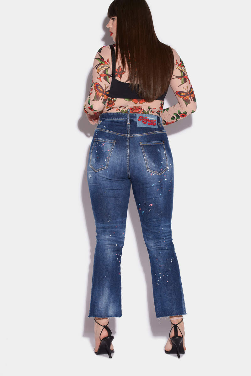 Dark Pink Spots Wash High Waisted Bell Bottom Jeans immagine numero 2