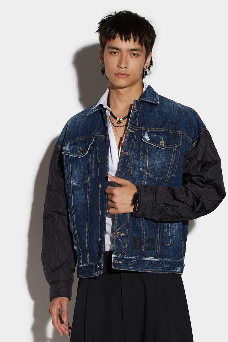 D2 Quilted Mix Dropped Shoulder Jean Jacket immagine numero 1