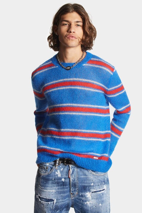 Striped Knit Crewneck Pullover