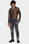Black Ripped Leather Wash Skater Jeans immagine numero 1