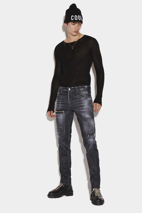Black Knee Patches Wash Cool Guy Jeans