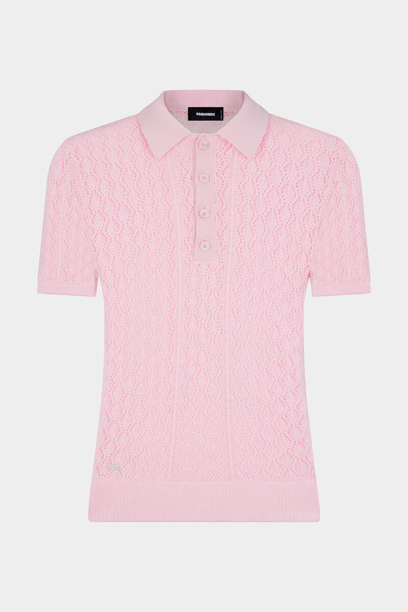 Knitted Openwork Cotton Polo Shirt  image number 1