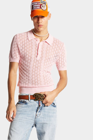 Knitted Openwork Cotton Polo Shirt 