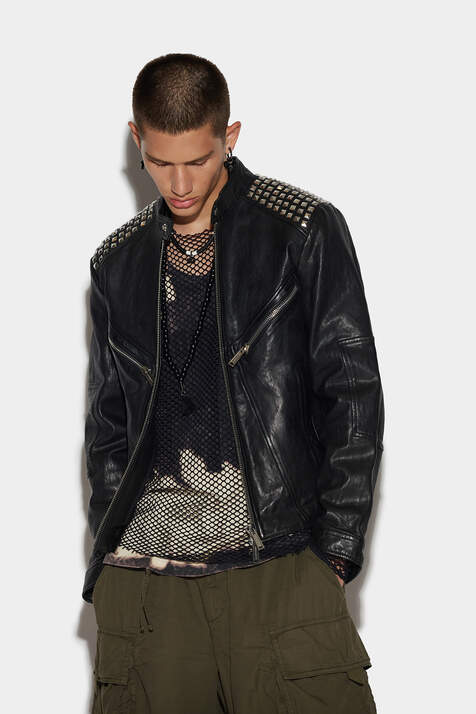 Leather Multizip Biker Jacket