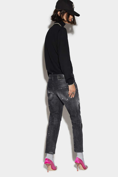 Black Ripped Leather Patch Wash Cool Girl Cropped Jeans image number 2