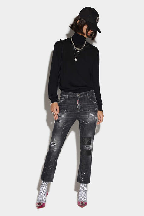 Black Ripped Leather Patch Wash Cool Girl Cropped Jeans