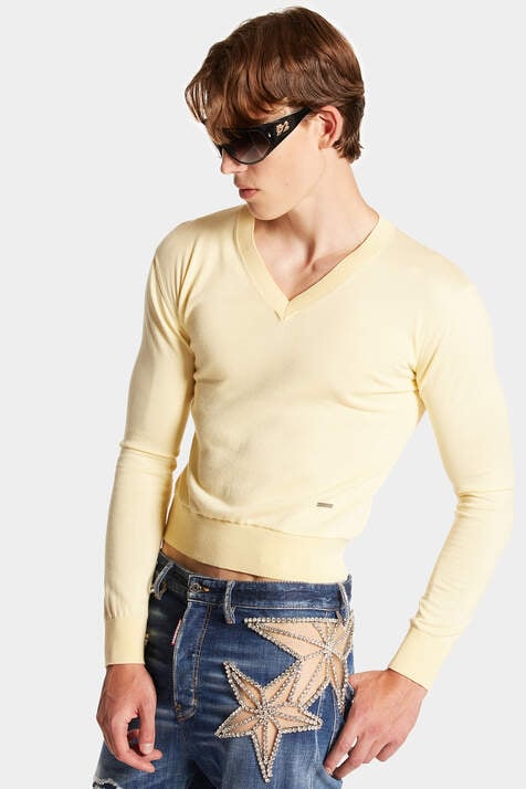 Knitted Cotton V Neck Pullover