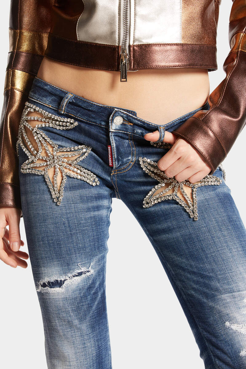 Dark Ripped Wash Starry Night Low Waist Flare Jean image number 5