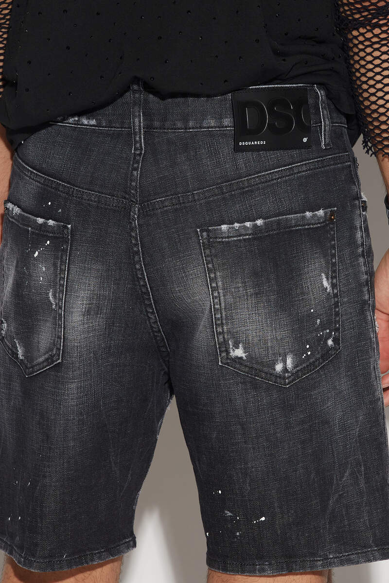Black Ripped Leather Wash Marine Denim Shorts número de imagen 4