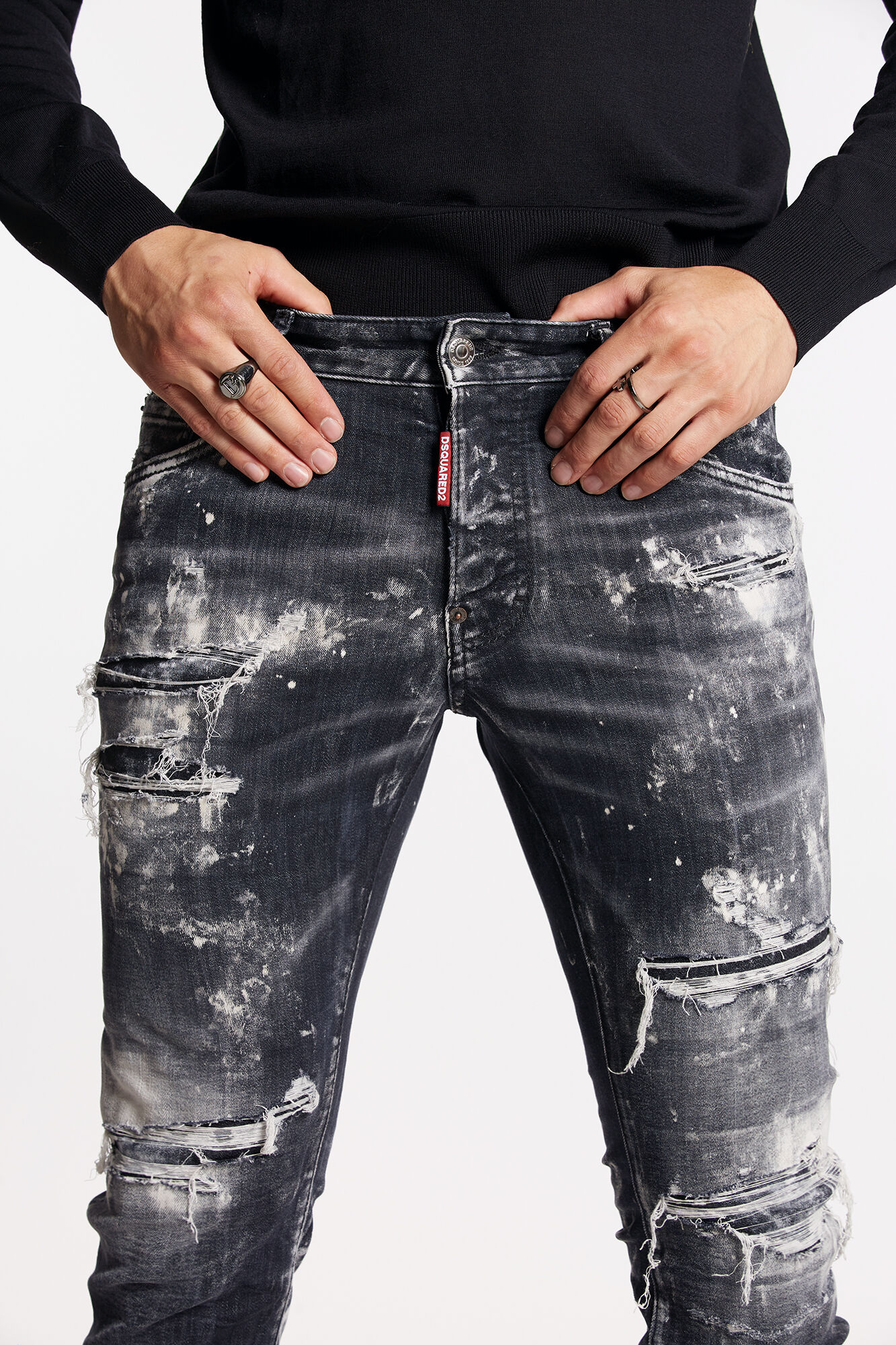 Black Destroyed Wash Skater Jeans