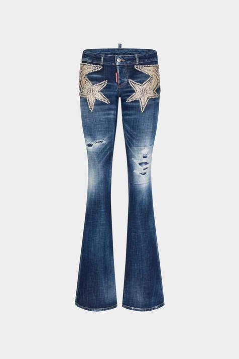 Dark Ripped Wash Starry Night Low Waist Flare Jean image number 3