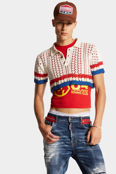Cotton Crochet Cropped Polo Shirt