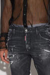 Black Ripped Leather Wash Skater Jeans image number 3