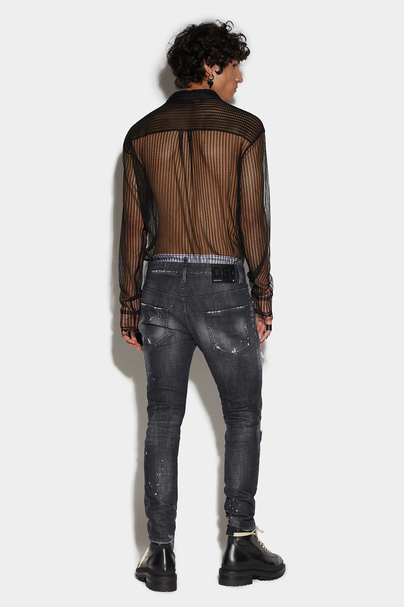 Black Ripped Leather Wash Skater Jeans