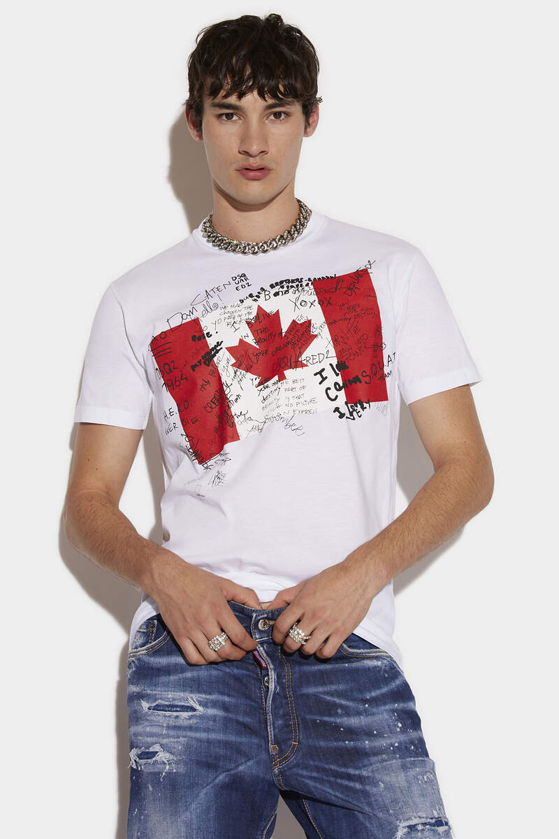 DSQUARED2 MAPLE LEAF COOL TEE IN WHITE