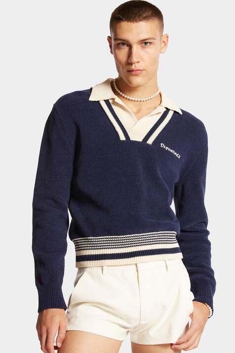 Chenille Knitted Polo Sweater immagine numero 4