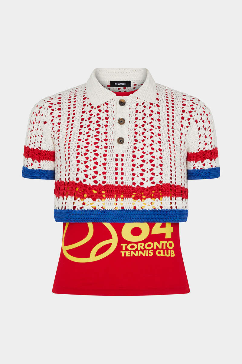 Cotton Crochet Cropped Polo Shirt Bildnummer 1
