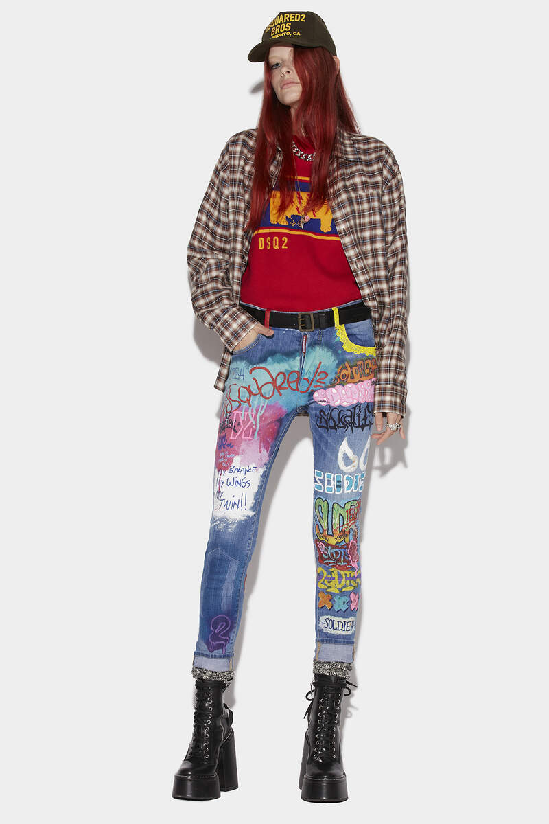 L.A. Customized Graffiti Wash Skinny Dan Cropped Jeans image number 1