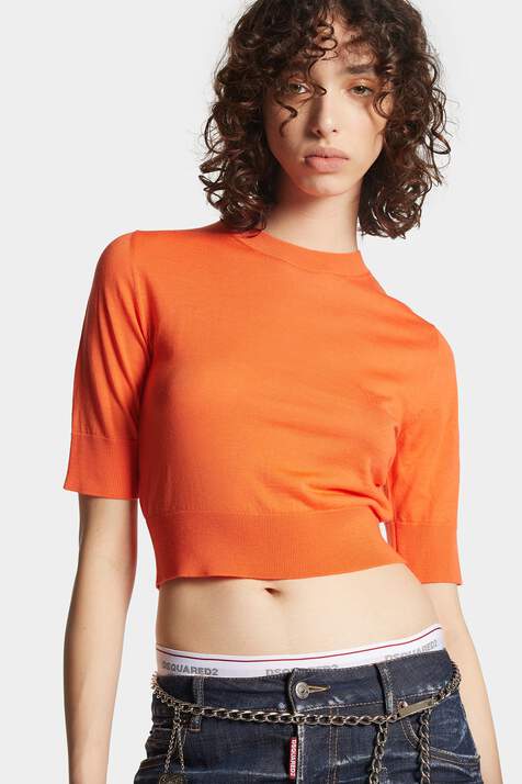 D2 Cropped Short Sleeves Knit Pullover