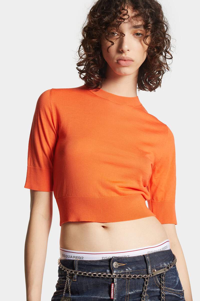 D2 Cropped Short Sleeves Knit Pullover image number 3